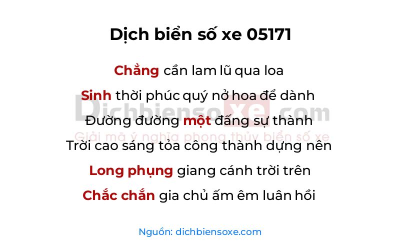 Dịch thơ biển số 05171