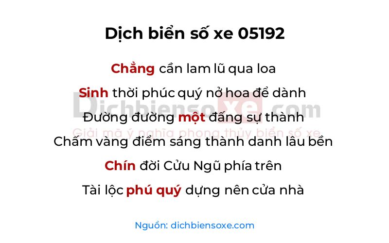 Dịch thơ biển số 05192