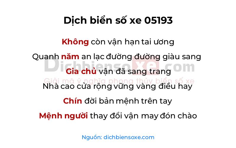 Dịch thơ biển số 05193