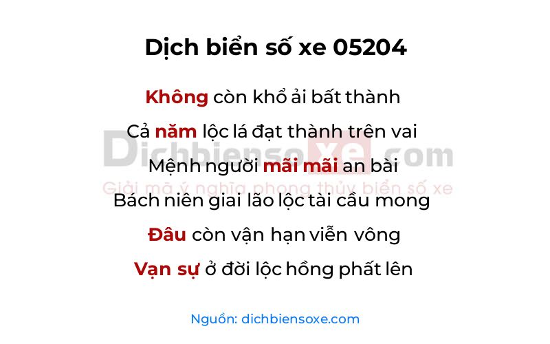 Dịch thơ biển số 05204