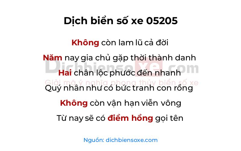 Dịch thơ biển số 05205