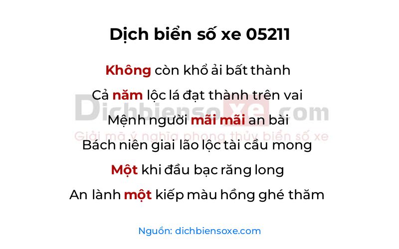 Dịch thơ biển số 05211