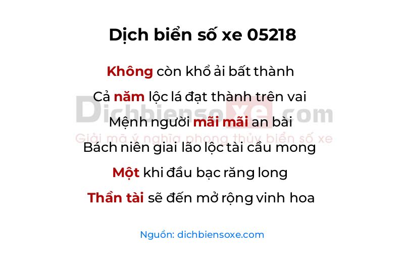 Dịch thơ biển số 05218