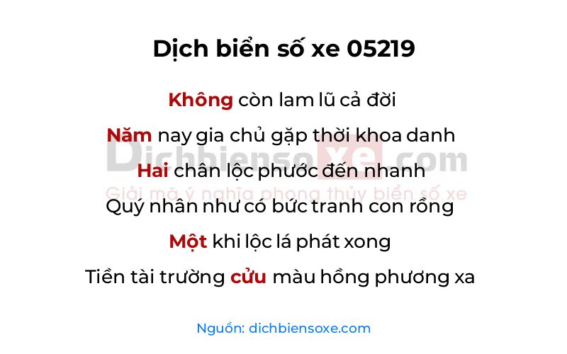 Dịch thơ biển số 05219