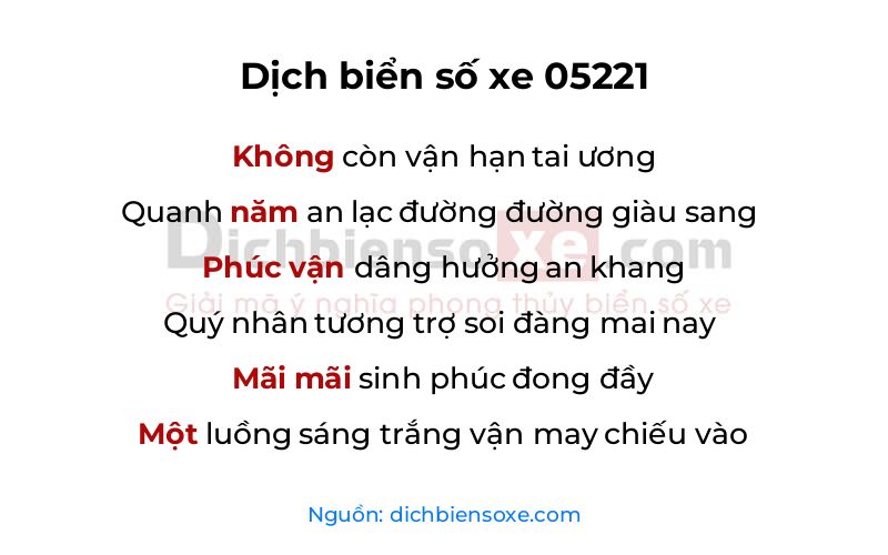 Dịch thơ biển số 05221