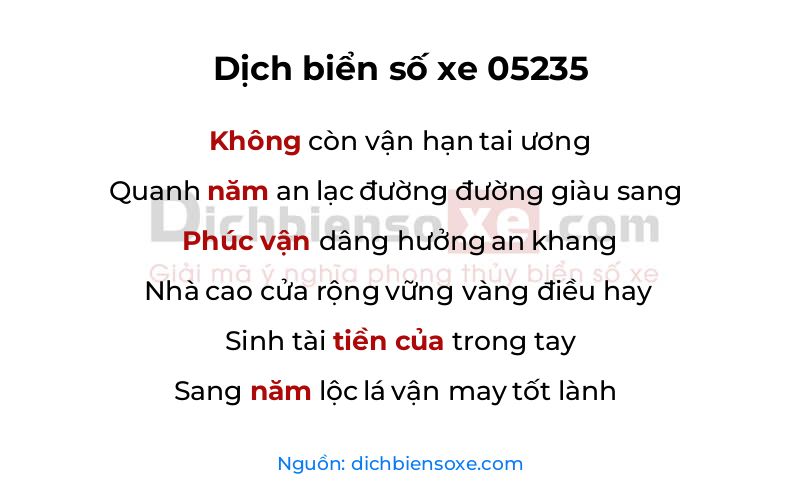 Dịch thơ biển số 05235