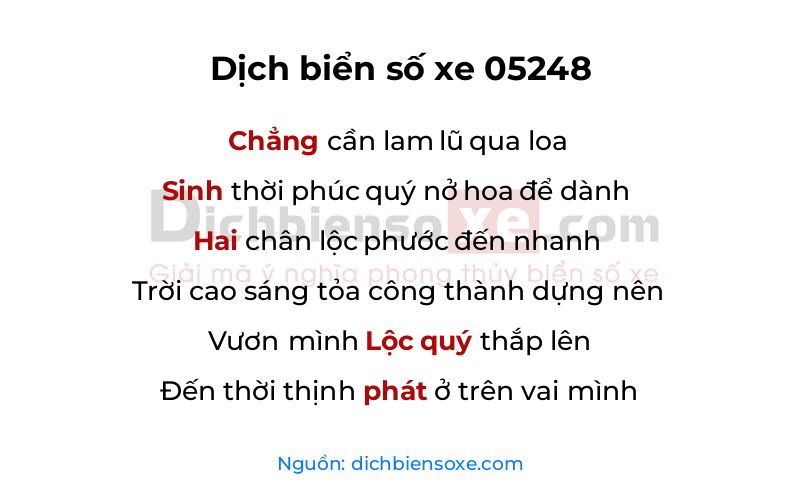 Dịch thơ biển số 05248