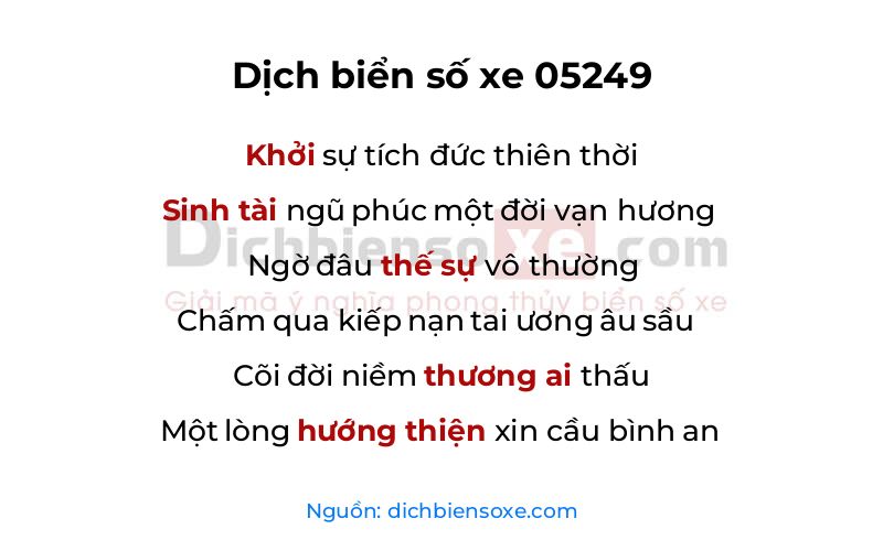 Dịch thơ biển số 05249