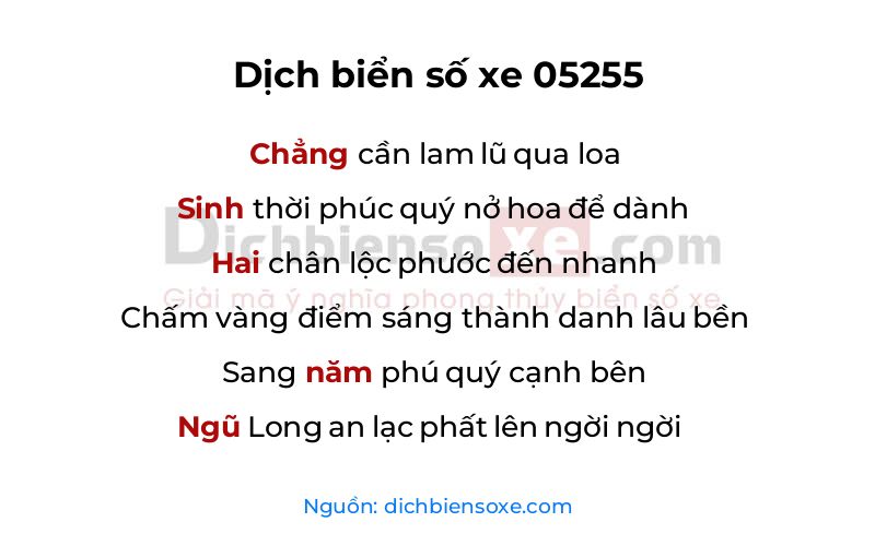 Dịch thơ biển số 05255