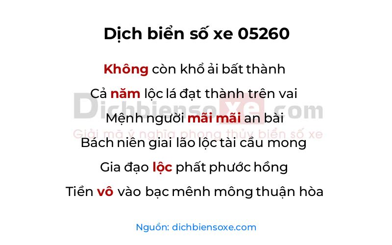 Dịch thơ biển số 05260