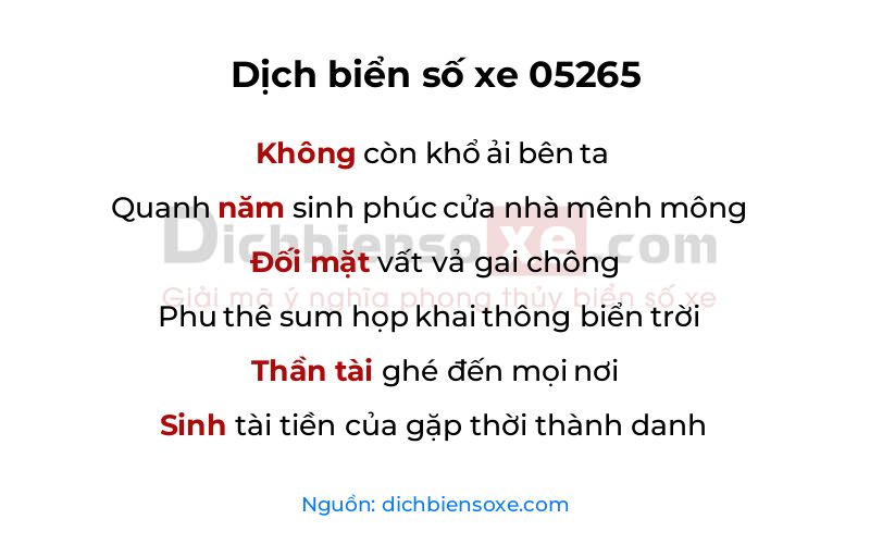 Dịch thơ biển số 05265