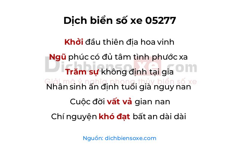 Dịch thơ biển số 05277