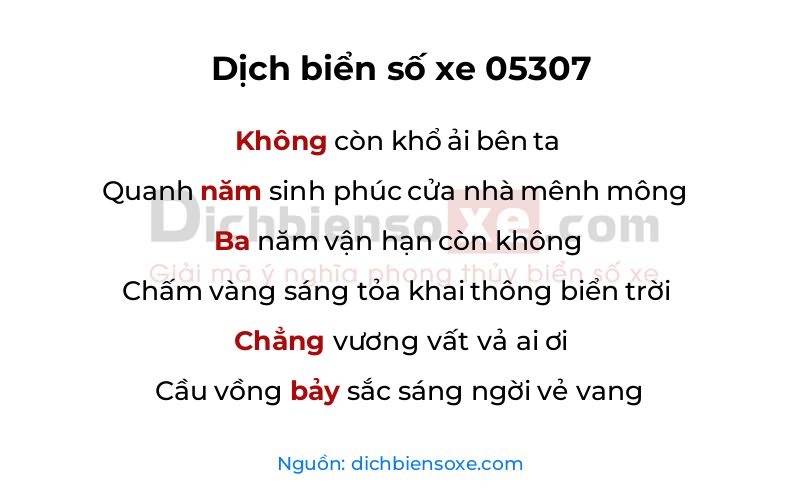 Dịch thơ biển số 05307