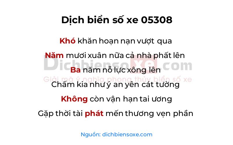 Dịch thơ biển số 05308