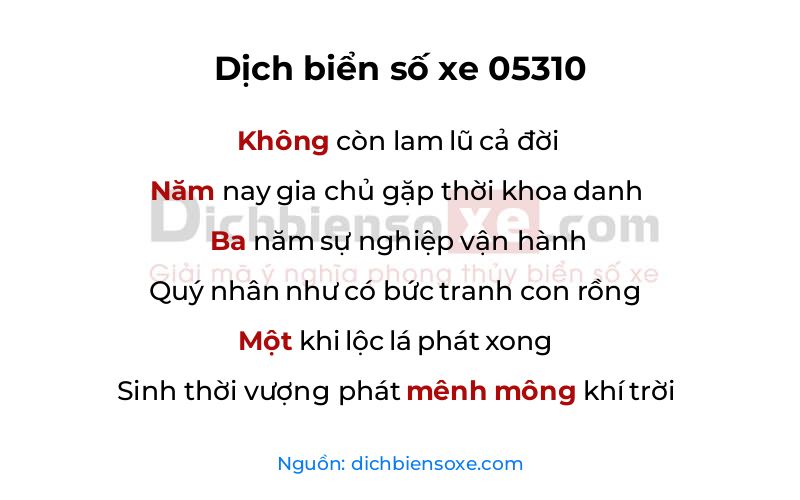 Dịch thơ biển số 05310