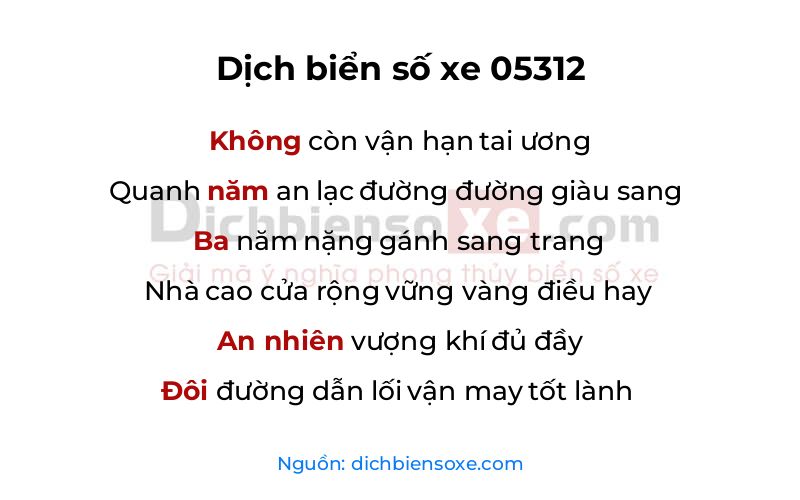 Dịch thơ biển số 05312