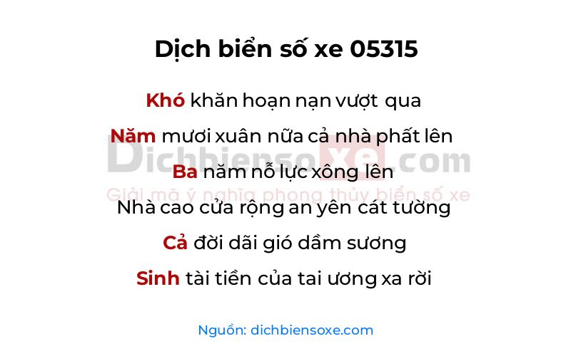 Dịch thơ biển số 05315