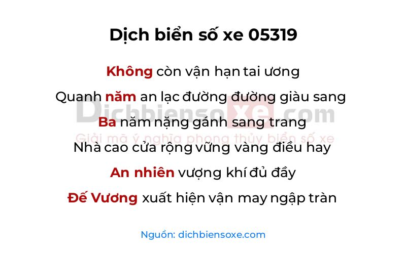 Dịch thơ biển số 05319