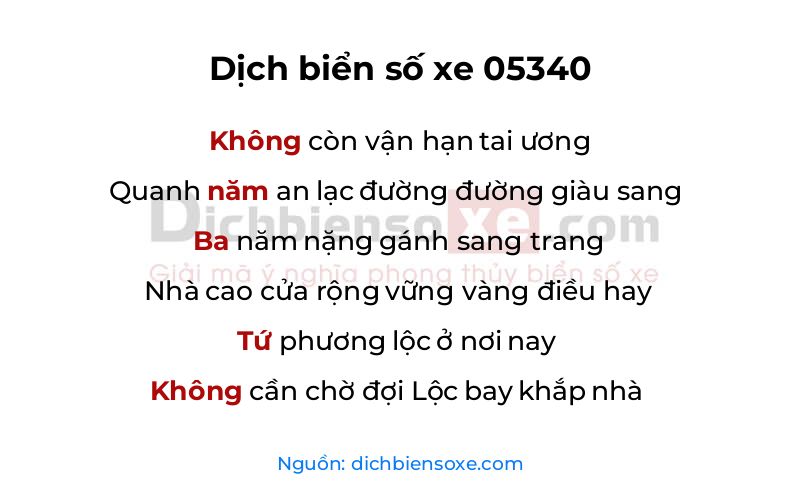 Dịch thơ biển số 05340