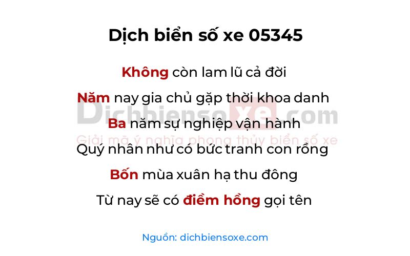 Dịch thơ biển số 05345