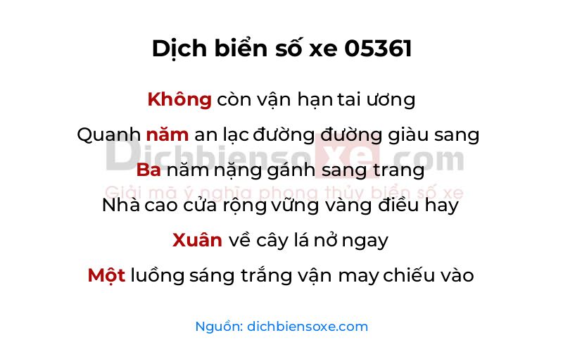 Dịch thơ biển số 05361