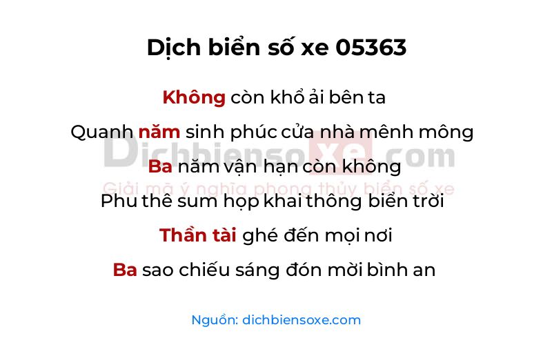 Dịch thơ biển số 05363