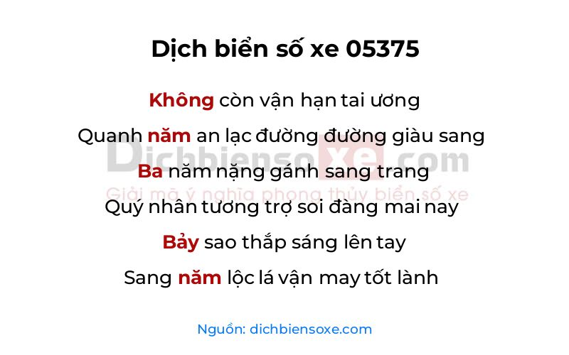 Dịch thơ biển số 05375