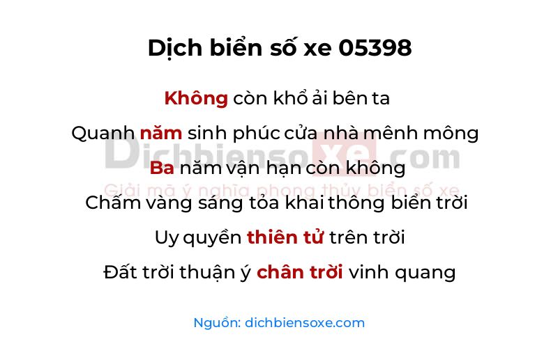 Dịch thơ biển số 05398