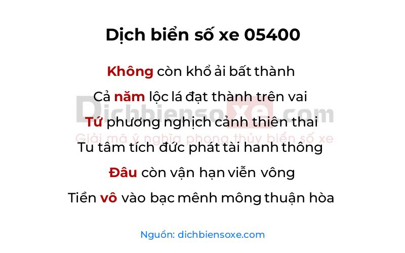 Dịch thơ biển số 05400