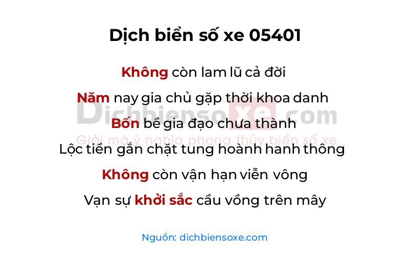 Dịch thơ biển số 05401