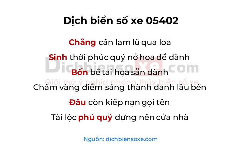 Dịch thơ biển số 05402