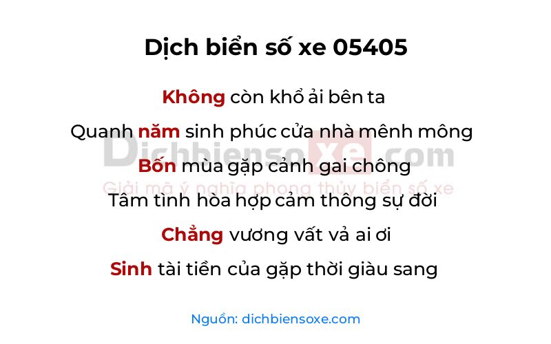 Dịch thơ biển số 05405