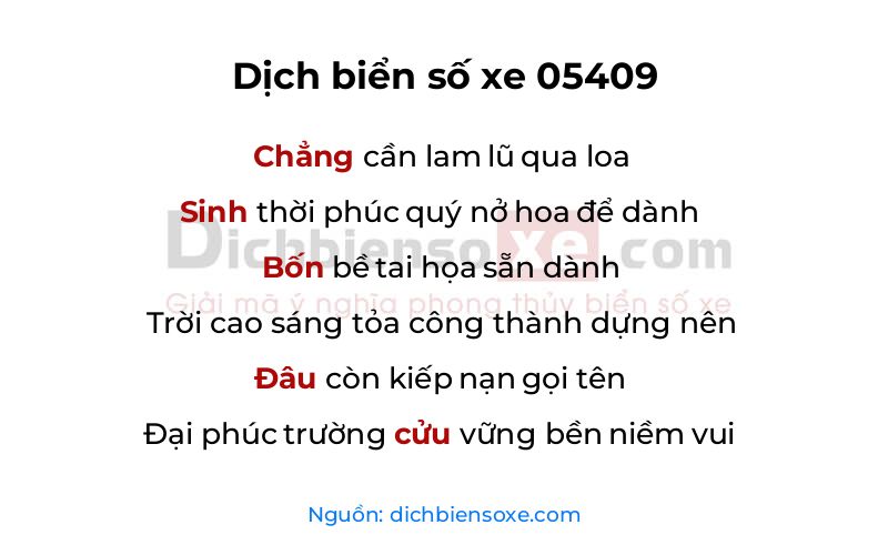 Dịch thơ biển số 05409