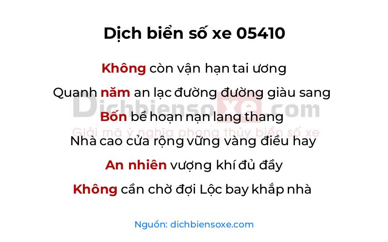 Dịch thơ biển số 05410