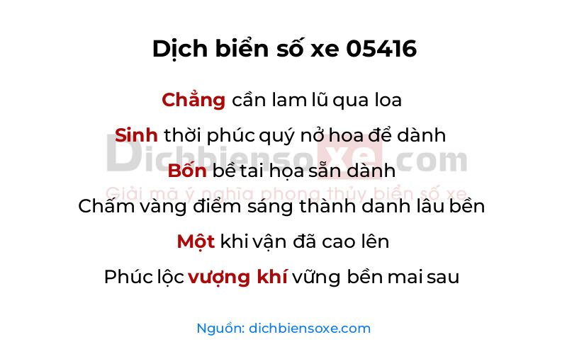 Dịch thơ biển số 05416