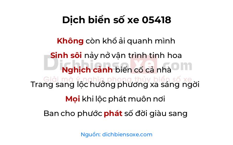 Dịch thơ biển số 05418