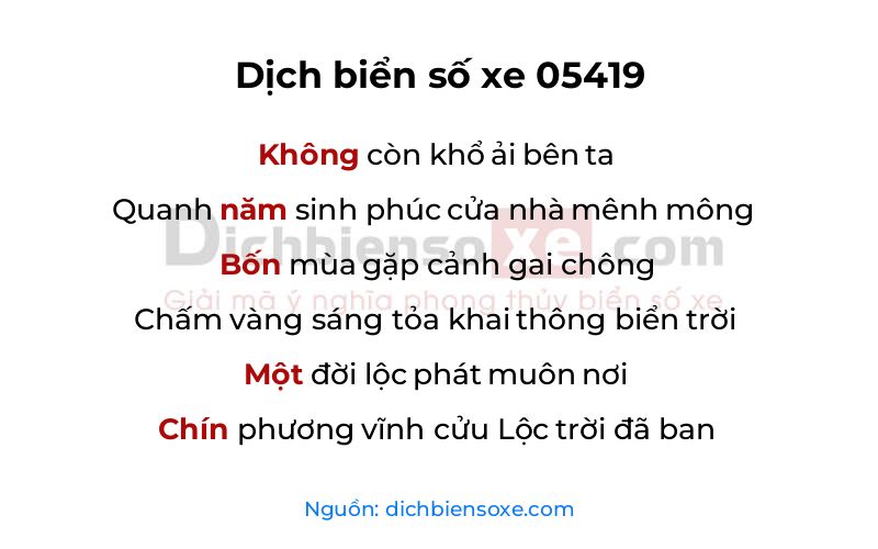 Dịch thơ biển số 05419