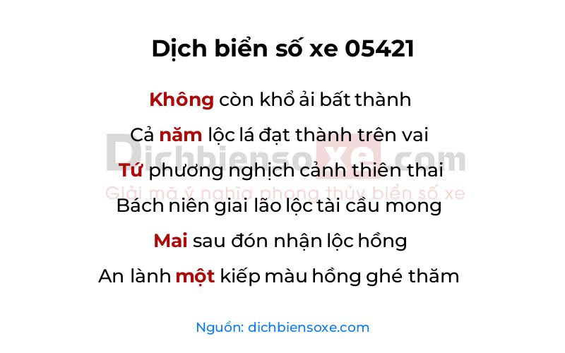 Dịch thơ biển số 05421