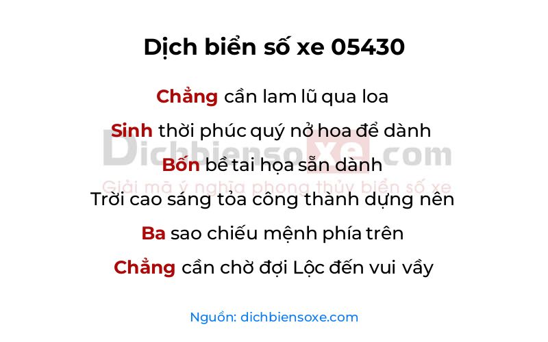 Dịch thơ biển số 05430
