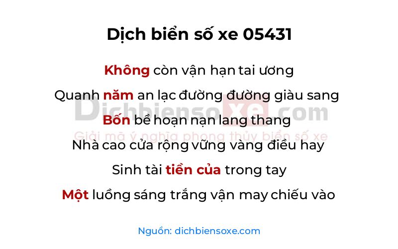 Dịch thơ biển số 05431