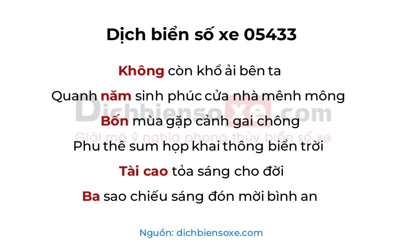 Dịch thơ biển số 05433