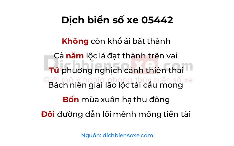 Dịch thơ biển số 05442