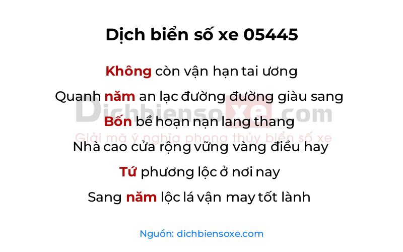 Dịch thơ biển số 05445