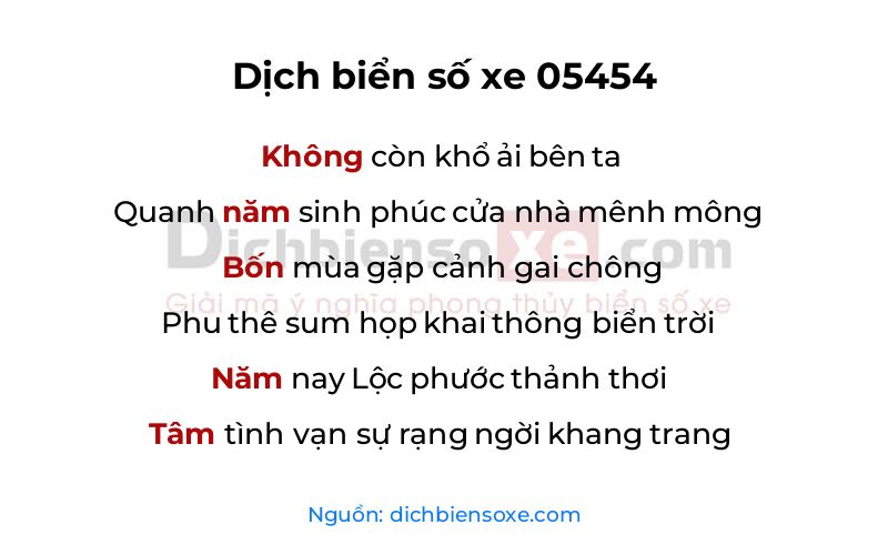 Dịch thơ biển số 05454