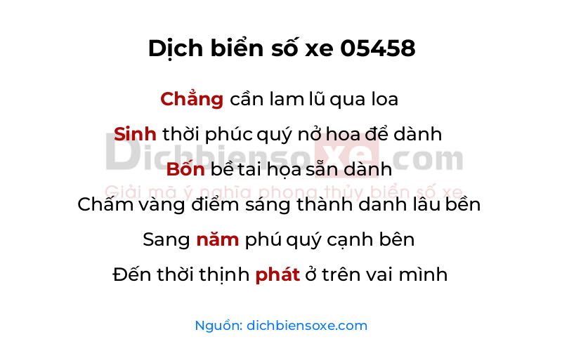 Dịch thơ biển số 05458