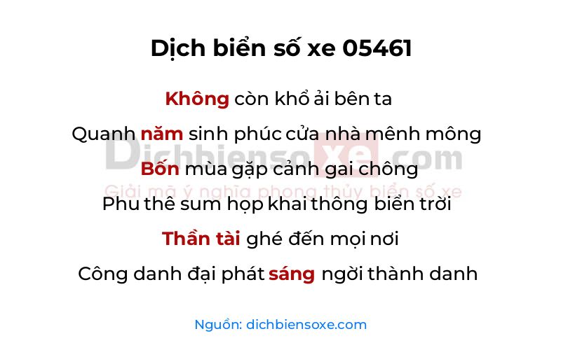 Dịch thơ biển số 05461