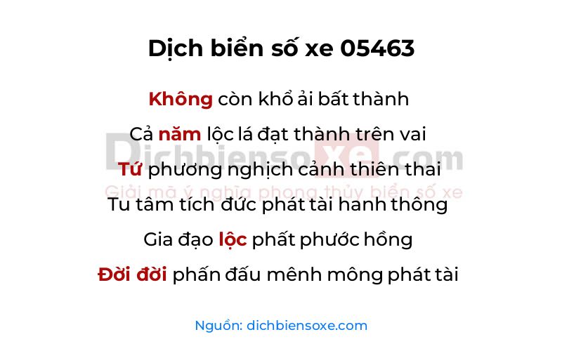Dịch thơ biển số 05463