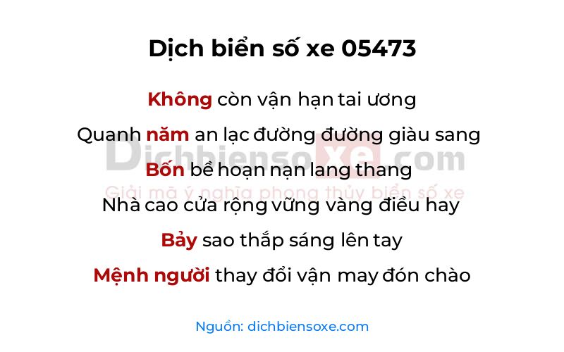 Dịch thơ biển số 05473