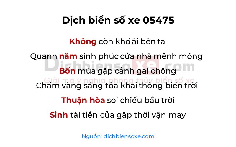 Dịch thơ biển số 05475