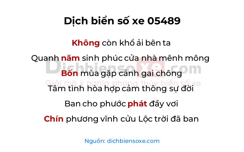 Dịch thơ biển số 05489